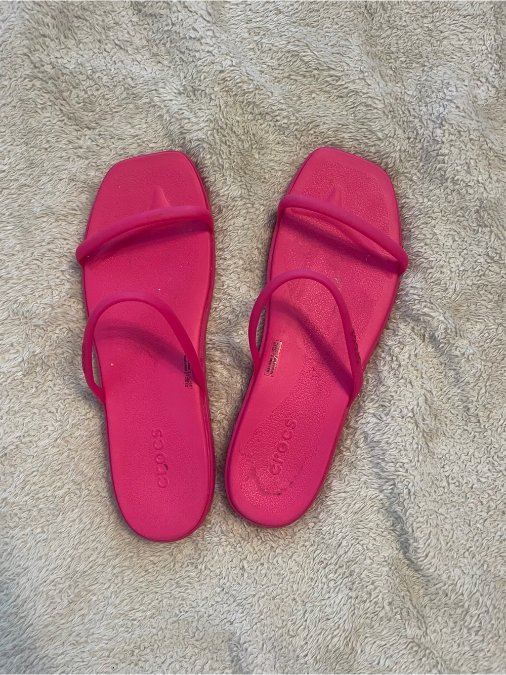 CROCS Women's Hot Pink Double-Strap Slide Sandals